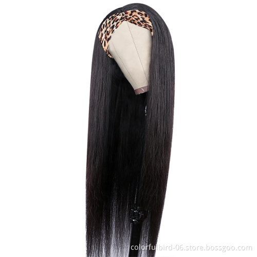 natural color straight Human Hair Wig headband wig for Black Women ice silk Wig black Hair extension